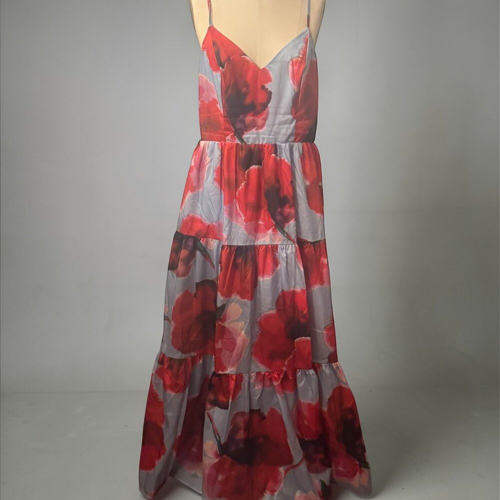 Boston Proper Watercolor Floral Tiered Maxi Gown Size 10 - Picture 6 of 9